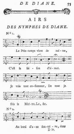 Partition des Nymphes de Diane par Favart., cliquez pour écouter.